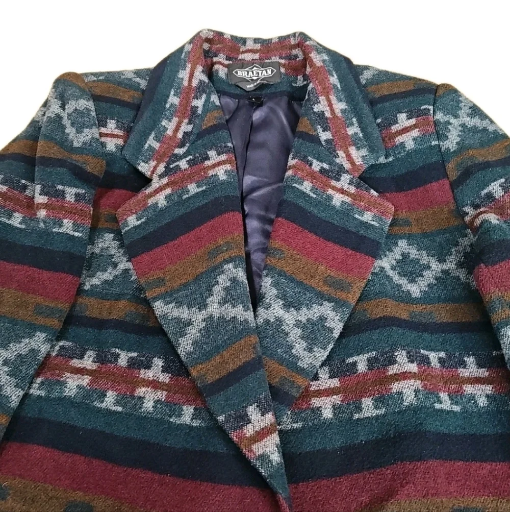 Braeton Wool Blend Blazer Jacket Lg Aztec Southwest Tribal Old Money Rockabilly